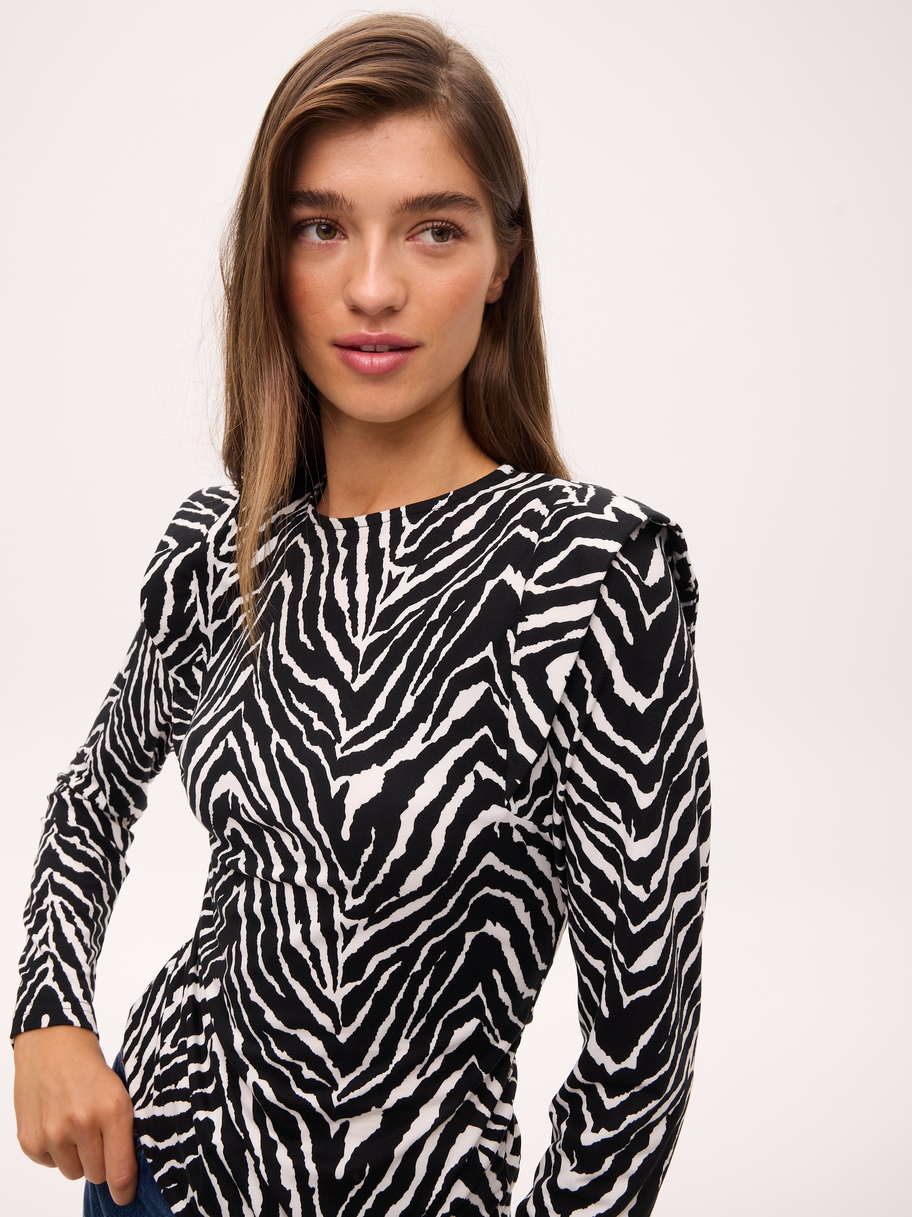 ULURU - Top cebra hombreras marcadas