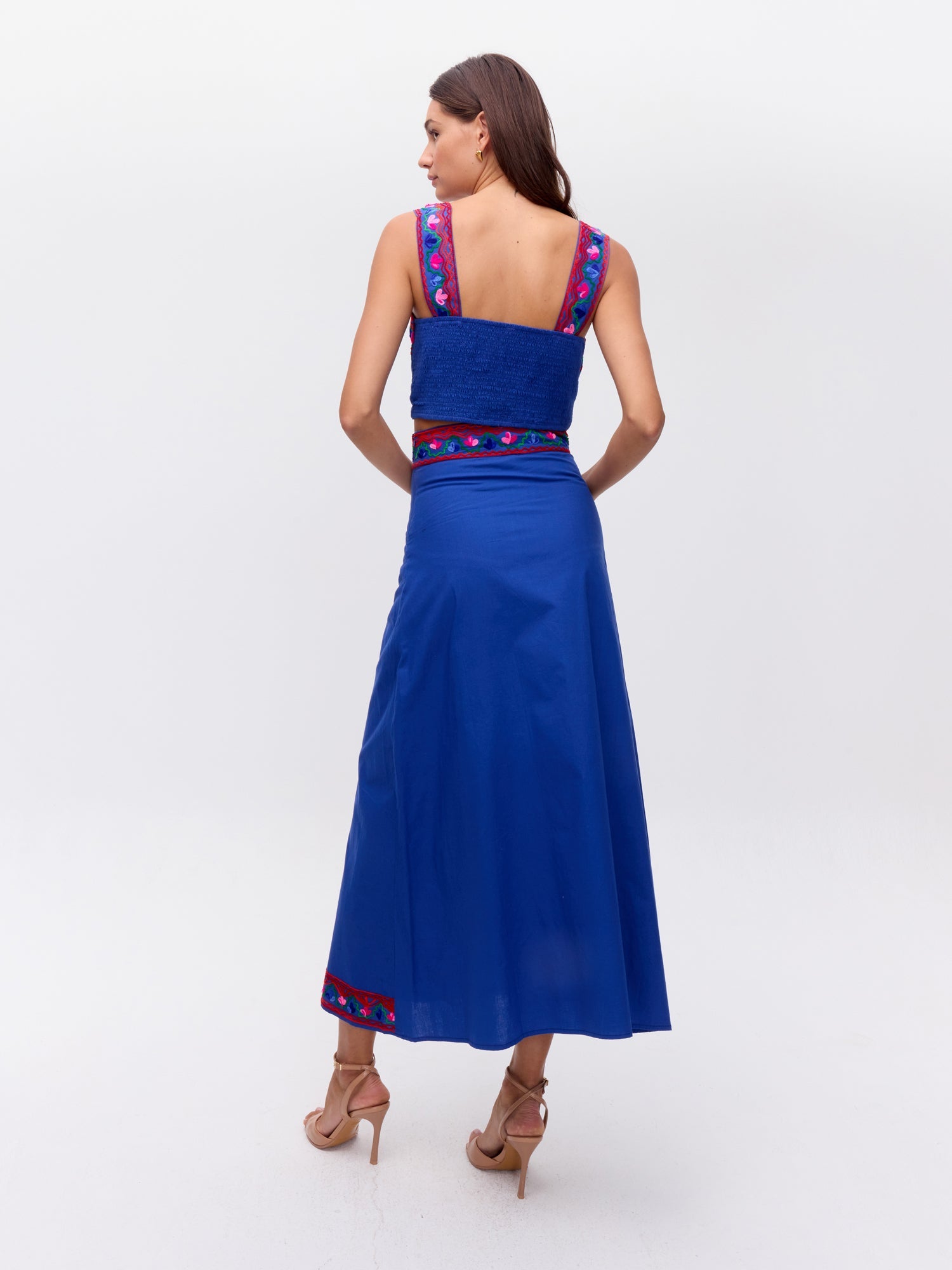 MIOH | CACAO SKIRT BLUE - Falda midi bordada azul para invitada de boda