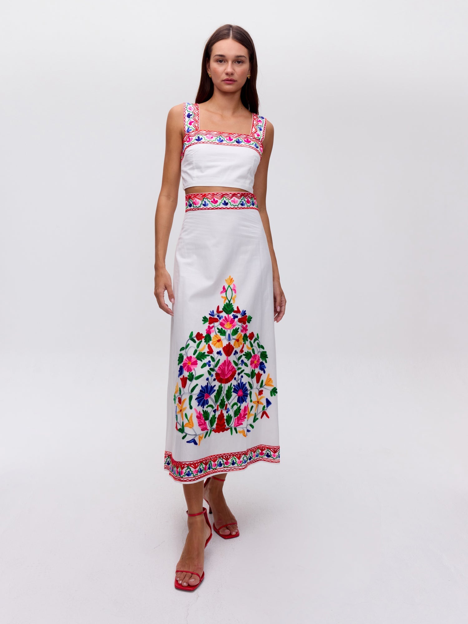 MIOH | CACAO SKIRT WHITE - Falda midi bordada blanca para invitada de boda