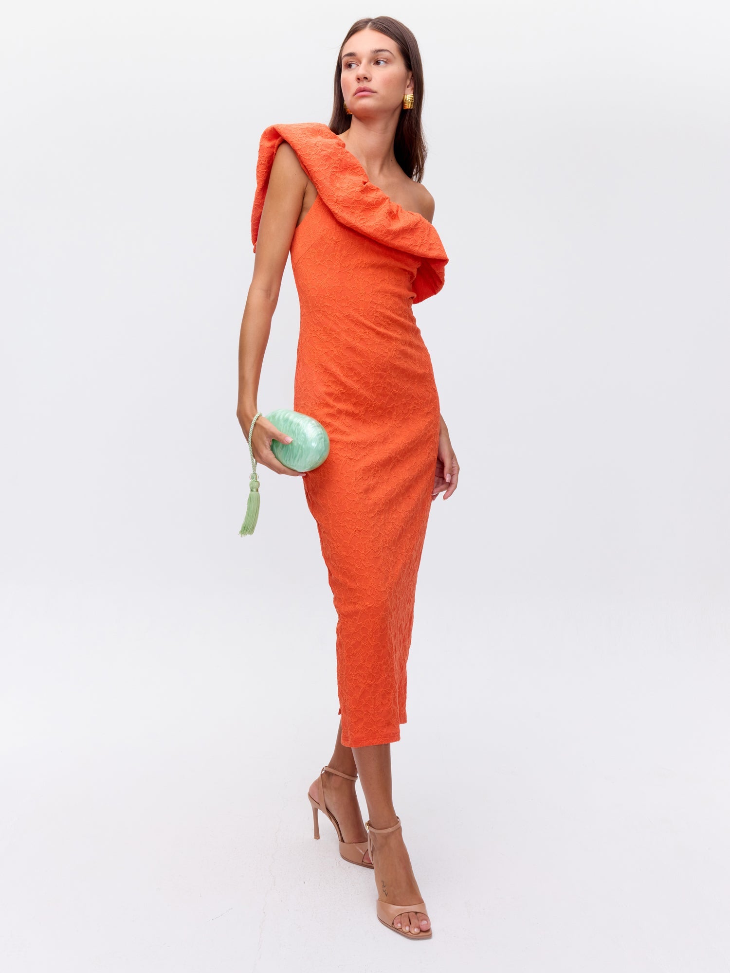 MIOH | POETIC ORANGE - Vestido asimétrico volante naranja para invitada de boda