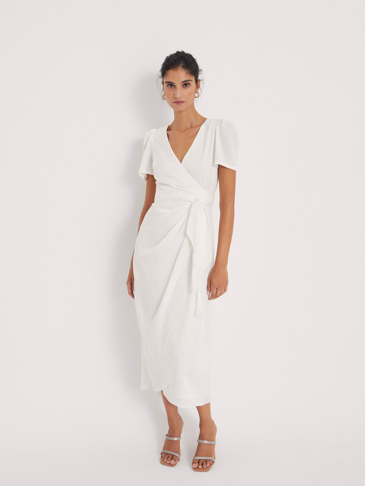 mioh | AUDREY WHITE - Vestido wrap de novia en Jacquard