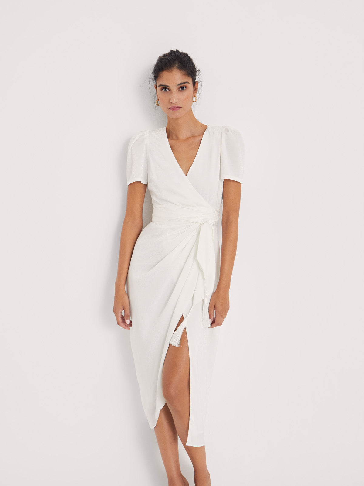 mioh | AUDREY WHITE - Vestido wrap de novia en Jacquard