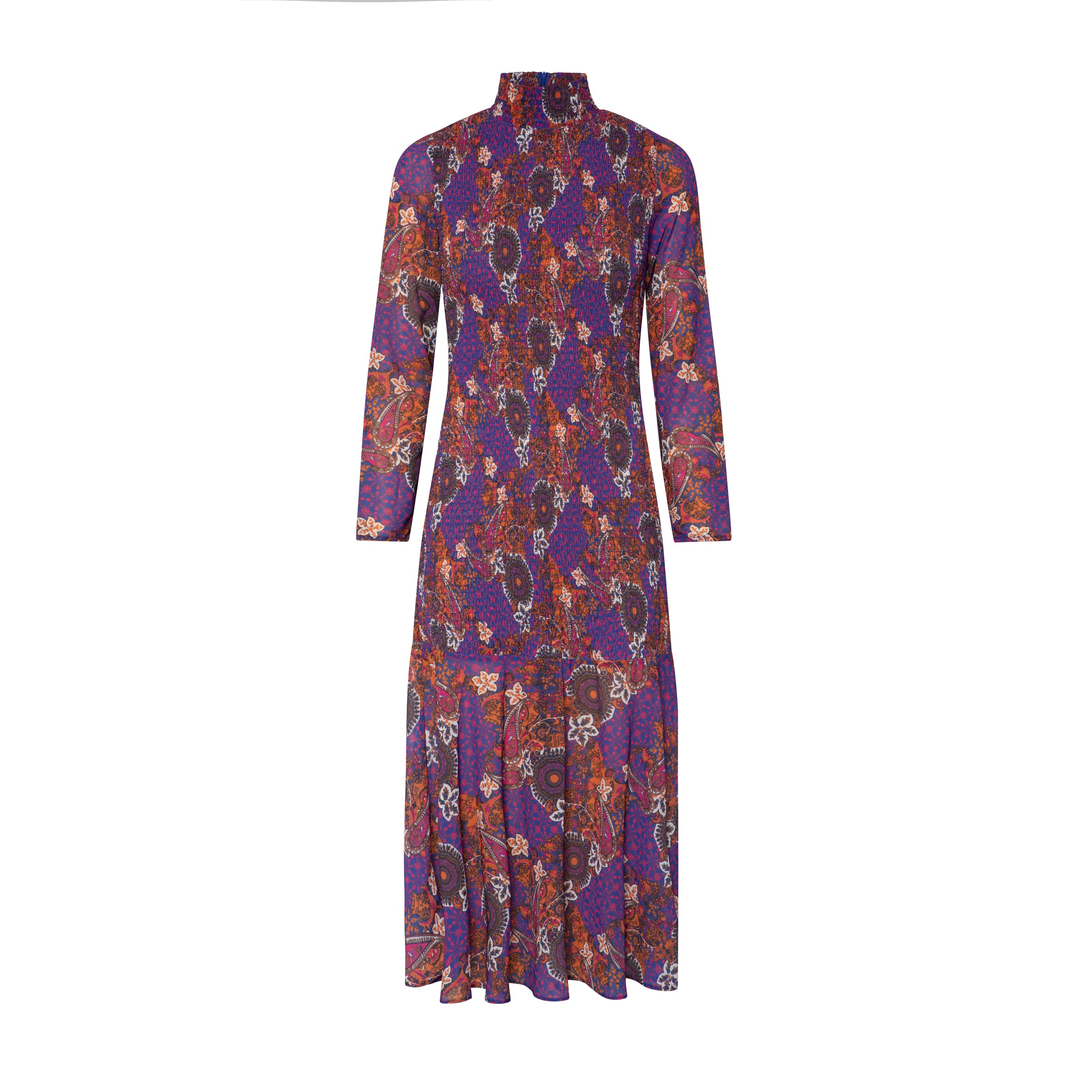mioh | FUNK PAISLEY - Vestido midi para invitada de boda y eventos. FUNK PAISLEY. Vestido para invitada perfecta de boda, fiestas y eventos, así como para el día a día. Pura tendencia 2022. Estampado y colores preciosos que podrás lucir en toda clase de ocasiones. Ajuste perfecto por el nido de abeja. Te lo pondrás una y otra vez. Acierto seguro.
