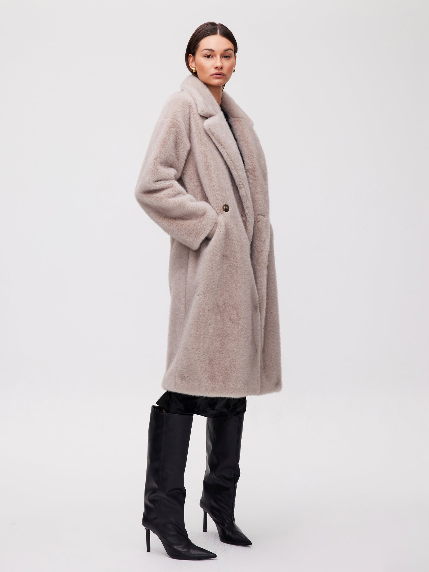 mioh | METRO PEARL - Abrigo largo sastrero faux fur gris