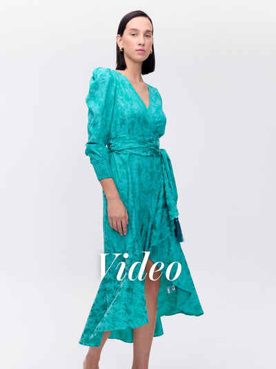 MIOH | ENDLESS GREEN - Vestido wrap jacquard verde para invitada de boda