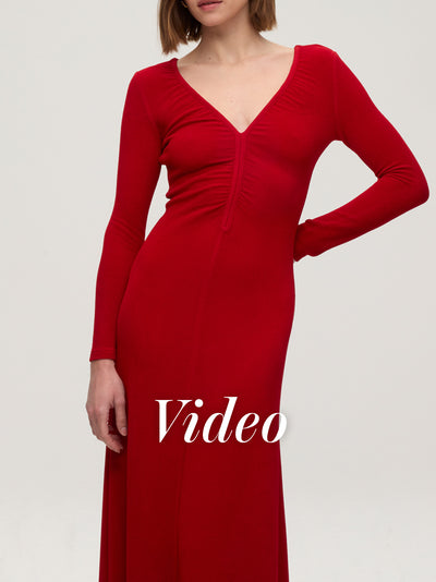 mioh | LUXOR RED - Vestido de punto reversible rojo. Vestidos de fiesta para invitadas de boda perfectas. Marca española de moda