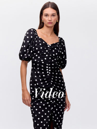 MIOH | SPIRIT DOTS - Vestido drapeado manga corta lunares para invitada de boda