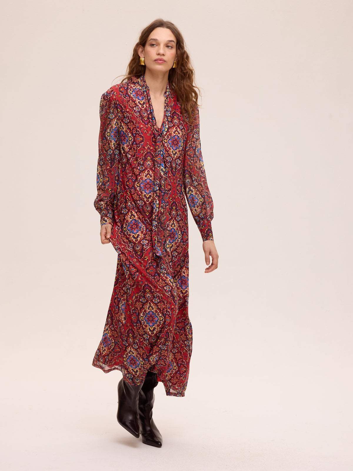 SUMMIT PRINT - Vestido amplio tul estampado boho, ideal como vestido de fiesta para bodas de tarde, bautizos, comuniones y graduaciones. Moda de invitada hecha en España