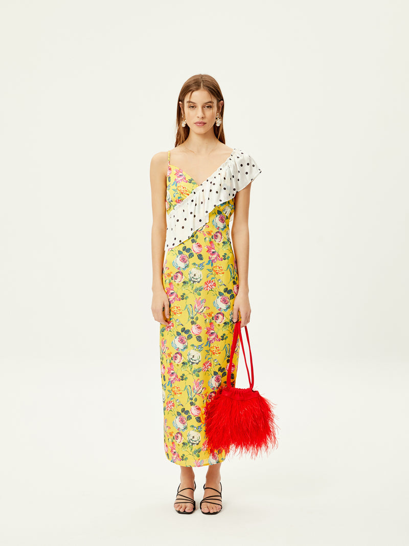 DALIA - Vestido midi com estampa floral e bolinhas