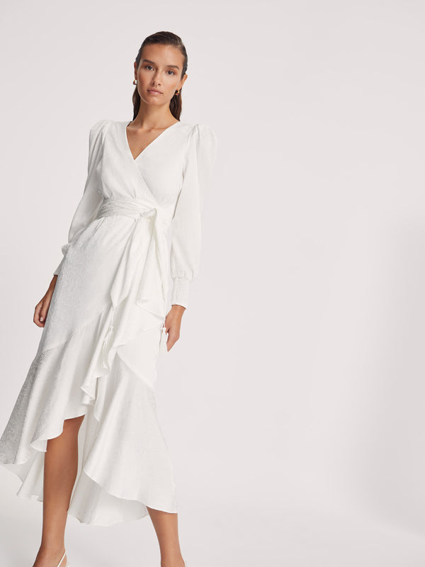 mioh | GRACE WHITE - Vestido novia wrap Jacquard blanco - SS22